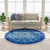 SOGA Home & Living Bundle – Polyester-Cotton Pillows & Blue Mandala Round Carpet Decor