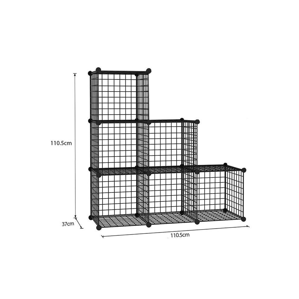 SOGA 2X Black Portable 6-Cube 3 Column Storage Organiser Foldable DIY Modular Grid Space Saving Shelf