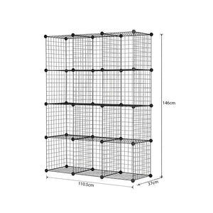 SOGA 2X Black Portable 12-Cube Storage Organiser Foldable DIY Modular Grid Space Saving Shelf