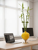 SOGA 2x 38cm Ceramic Oval Flower Vase with Gold Metal Base Yellow