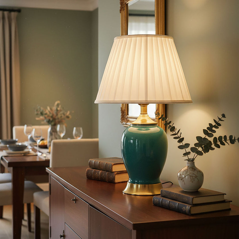 SOGA 4X Ceramic Oval Table Lamp with Gold Metal Base Desk Lamp Green