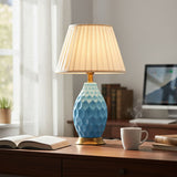 SOGA Textured Ceramic Oval Table Lamp with Gold Metal Base Blue