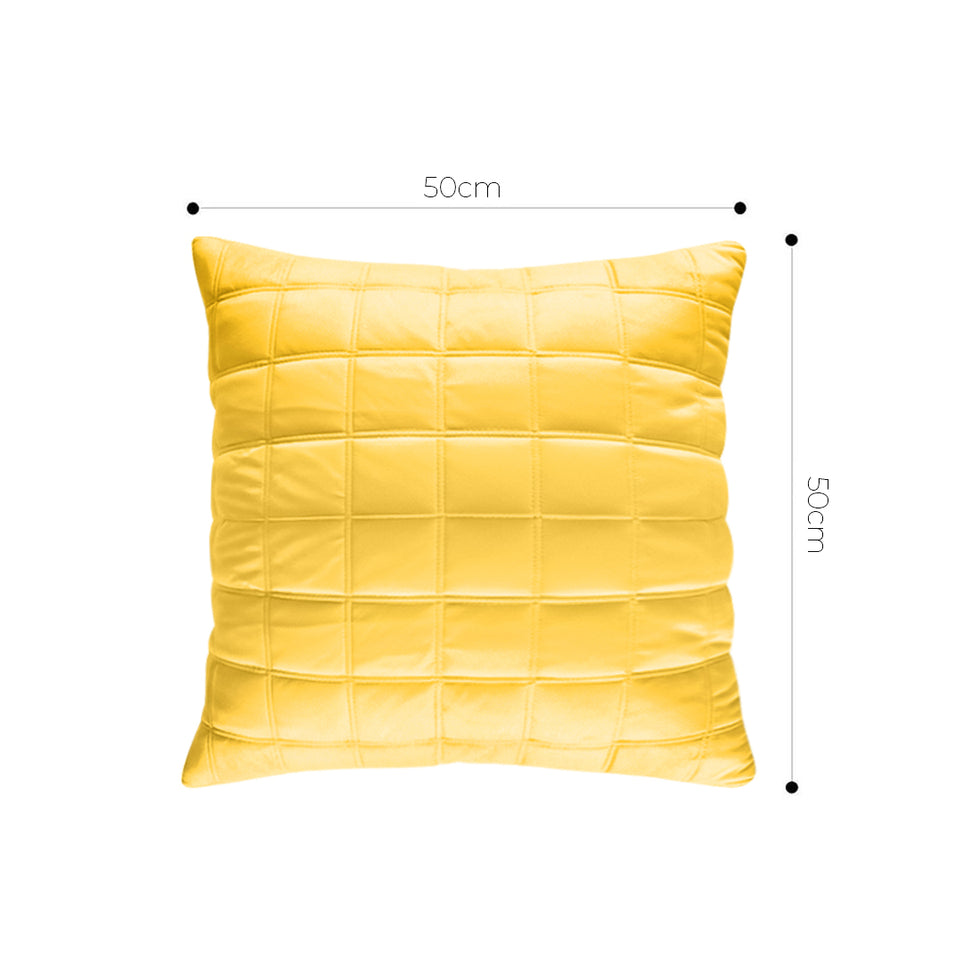 SOGA 2X 50cm Yellow Quilted Grid Pattern Decorative Throw Pillow