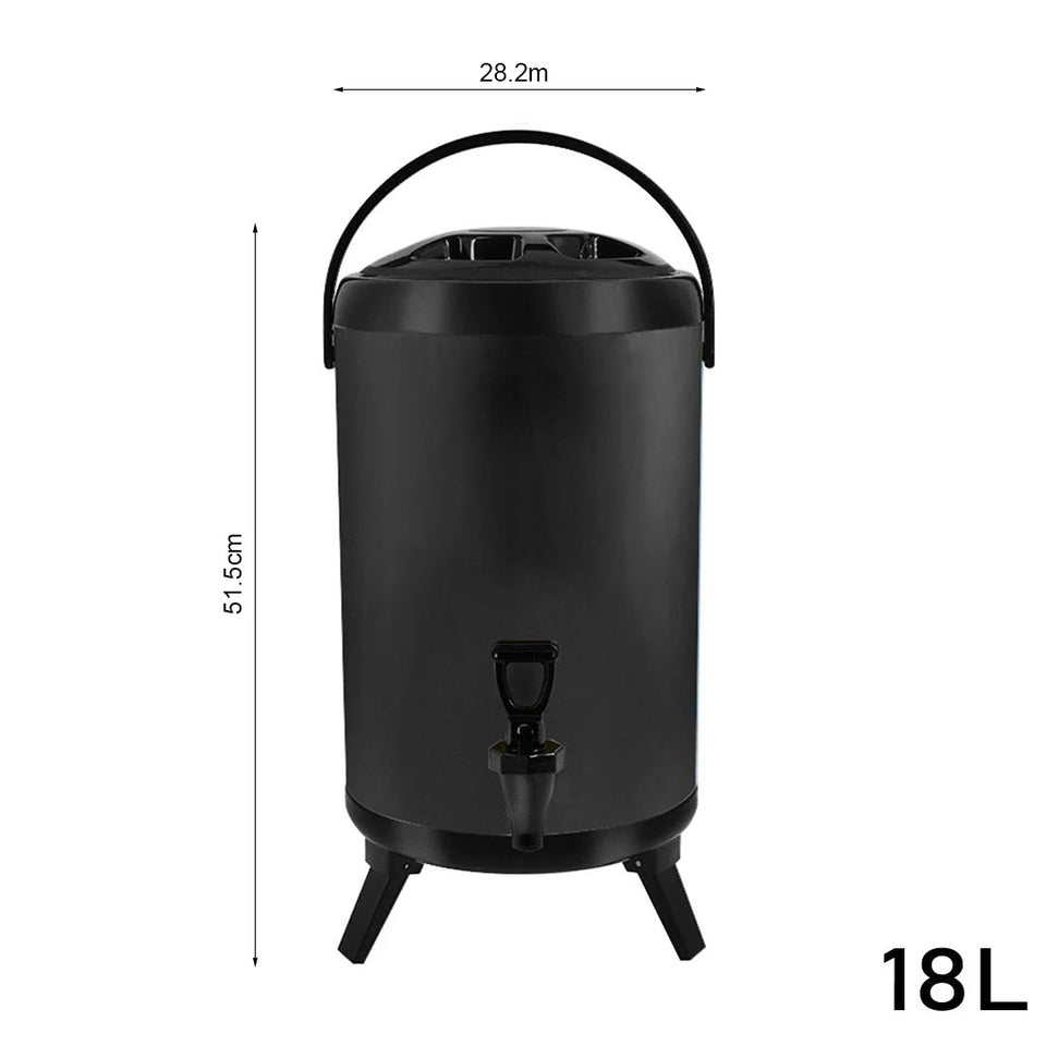 SOGA 8X 18L Stainless Steel Insulated Milk Tea Barrel Hot and Cold Beverage Dispenser Container with Faucet Black