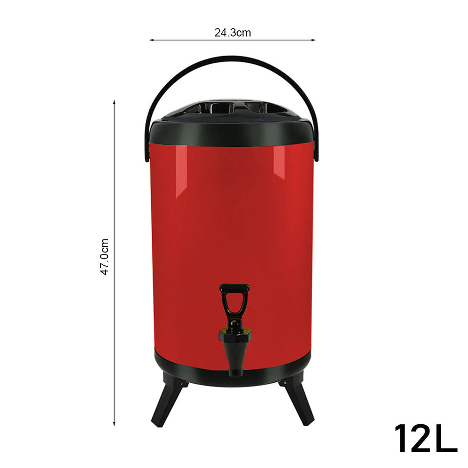 SOGA 12L Stainless Steel Insulated Milk Tea Barrel Hot and Cold Beverage Dispenser Container with Faucet Red