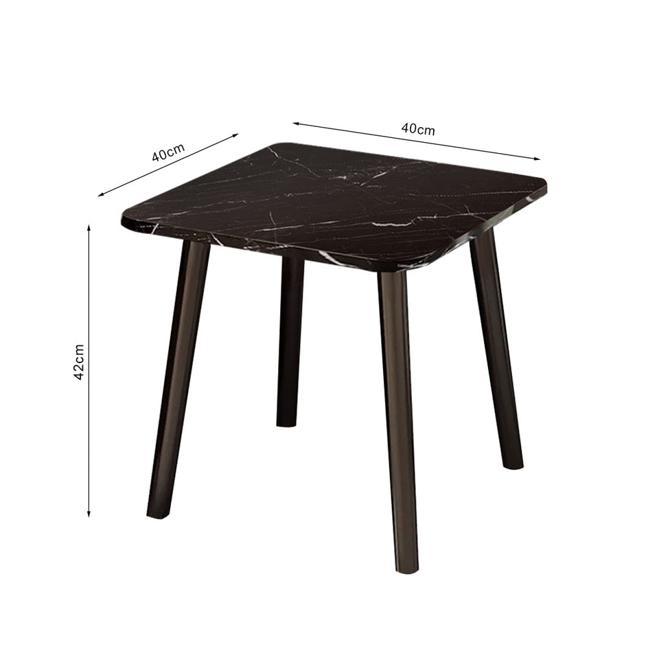SOGA 2X 40cm Black Stone-Patterned Table Stone Pattern Compact Modern Design with Black Metal Legs