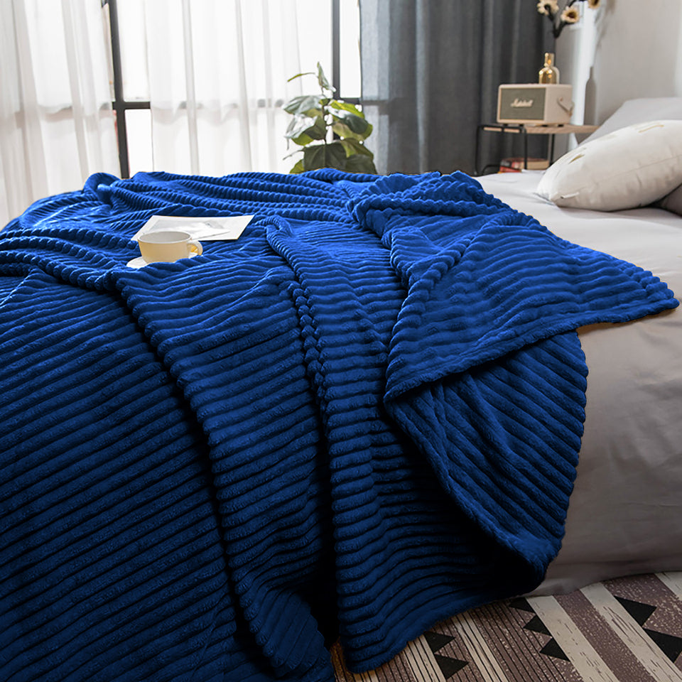 SOGA 2X Blue Throw Blanket Warm Cozy Striped Pattern Thin Flannel Coverlet Fleece Bed Sofa Comforter