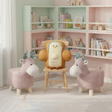 SOGA Home & Living Bundle – 2 Pink Deer Children’s Ottoman & Smiley Toast Plush Cushion