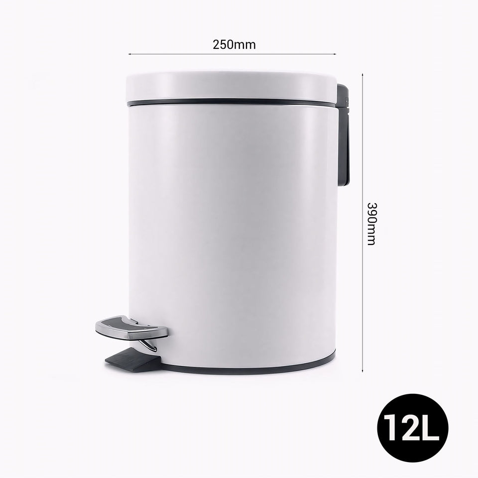 SOGA 2X Foot Pedal Stainless Steel Rubbish Recycling Garbage Waste Trash Bin Round 12L White