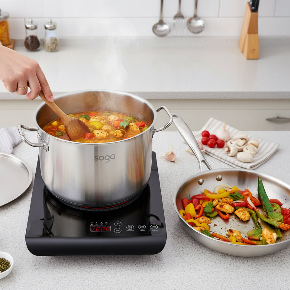 SOGA Kitchenware Bundle – 35.5cm Smart Induction Cooktop, 26cm Fry Pan & 9L Stock Pot