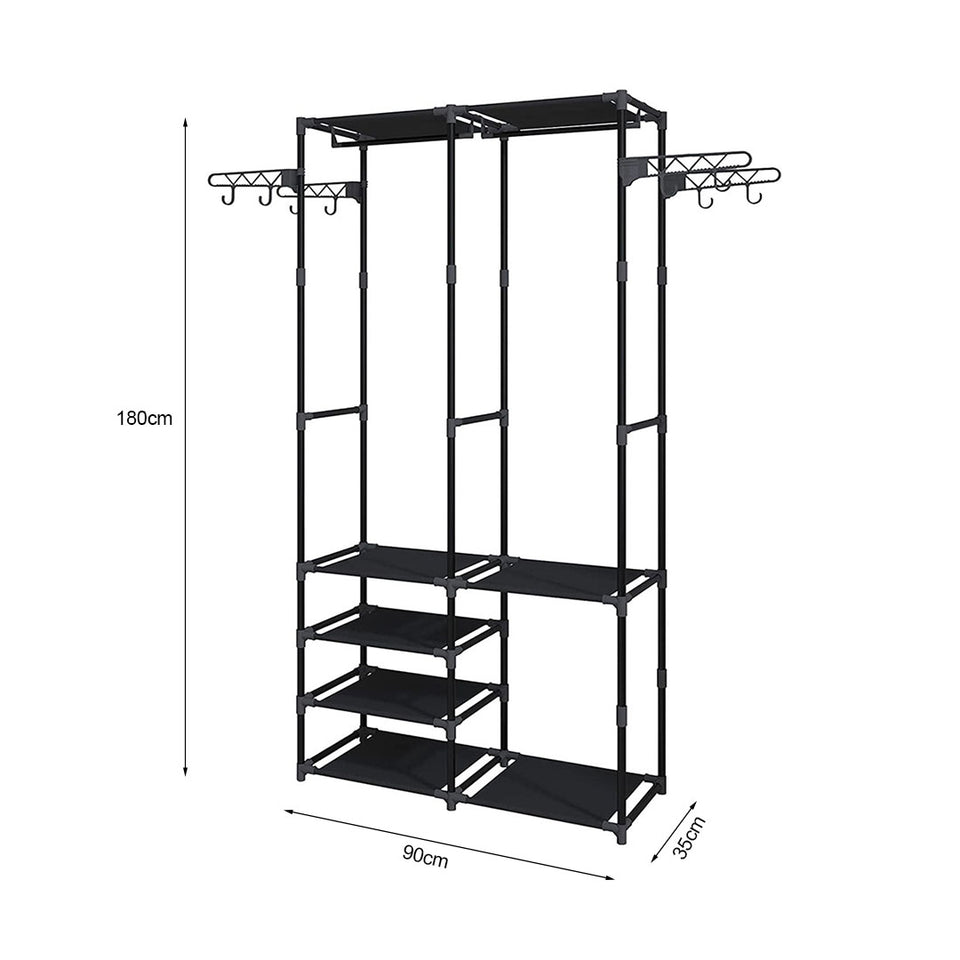 SOGA 2X 90x35cm Hanging Clothes Rack Storage w/ 4 Layer Organizer and Side Hooks