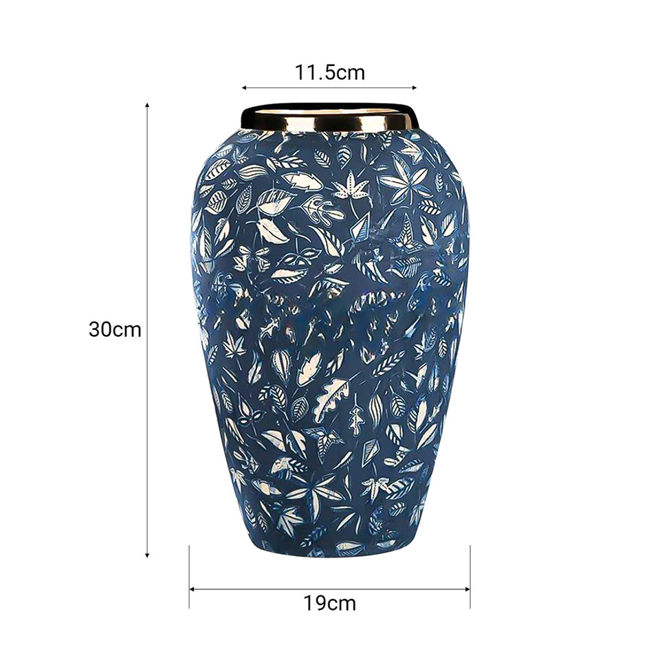 SOGA 30x19 Blue Medium Ceramic Flower Vase Elegant Living Room Home Decor