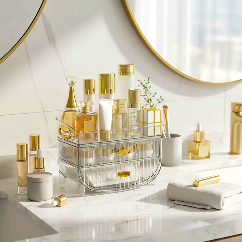 SOGA 2X 3 Tier Transparent Multifunctional Countertop Cosmetic Storage Makeup Skincare Holder Jewelry Cabinet Bathroom Desk Drawer Vanity Organiser