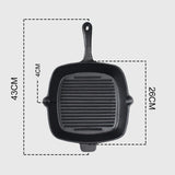 SOGA 2X 26cm Square Ribbed Cast Iron Frying Pan Skillet Steak Sizzle Platter with Handle