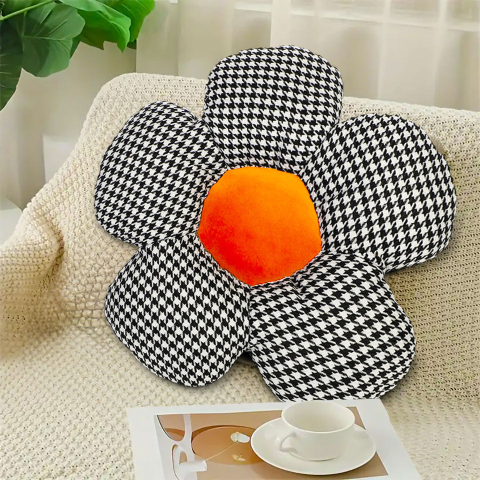 SOGA 2X Black w/ Orange Flower Cushion Shaped for Floor and Sitting Throw Pillow