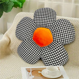 SOGA 2X Black w/ Orange Flower Cushion Shaped for Floor and Sitting Throw Pillow