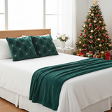 SOGA Christmas Bundle – 2 Teal Christmas Tree Pillow & Dark Green Cozy Striped Throw Blanket