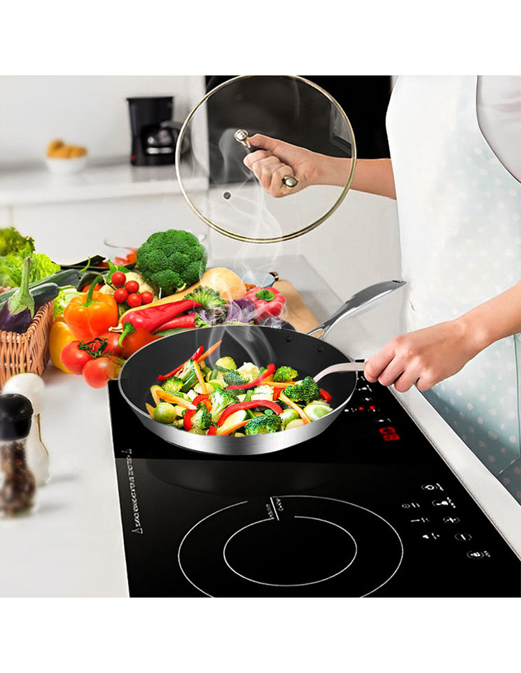 SOGA Stainless Steel Fry Pan 26cm 34cm Frying Pan Induction Non Stick Interior