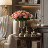 SOGA 2 x Clear Glass Flower Vase with Lid and Pink Flower Filler Vase Bronze Set