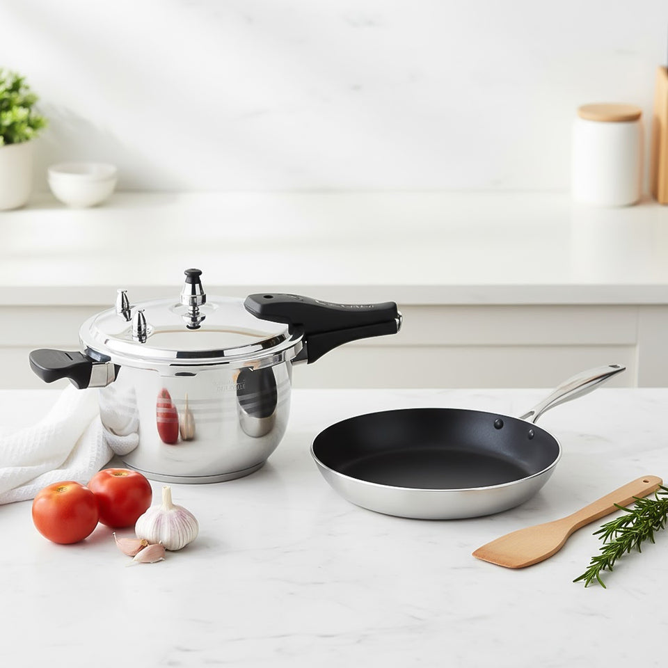 SOGA Kitchenware Bundle – 5L Stainless Steel Pressure Cooker & 28cm Non-Stick Fry Pan
