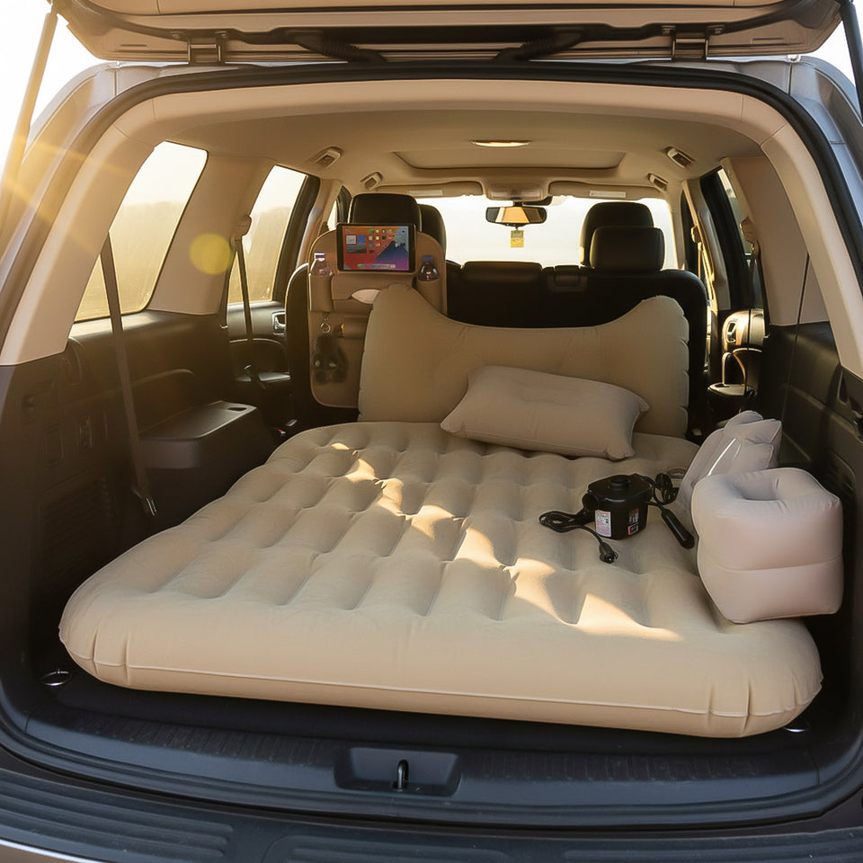SOGA Car Bundle – White Back Seat Storage Organizer & Beige Honeycomb Inflatable Mattress