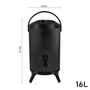 SOGA 4X 16L Stainless Steel Insulated Milk Tea Barrel Hot and Cold Beverage Dispenser Container with Faucet Black