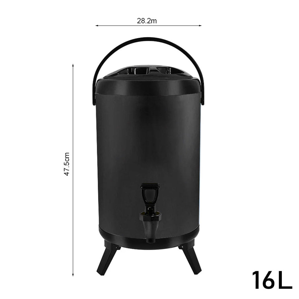 SOGA 4X 16L Stainless Steel Insulated Milk Tea Barrel Hot and Cold Beverage Dispenser Container with Faucet Black