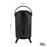 SOGA 4X 16L Stainless Steel Insulated Milk Tea Barrel Hot and Cold Beverage Dispenser Container with Faucet Black