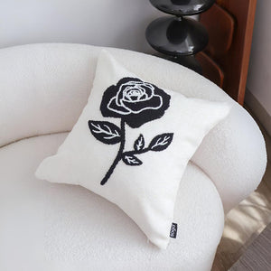 SOGA 2X 45cm White Black Single Rose Embroidered Throw Pillow