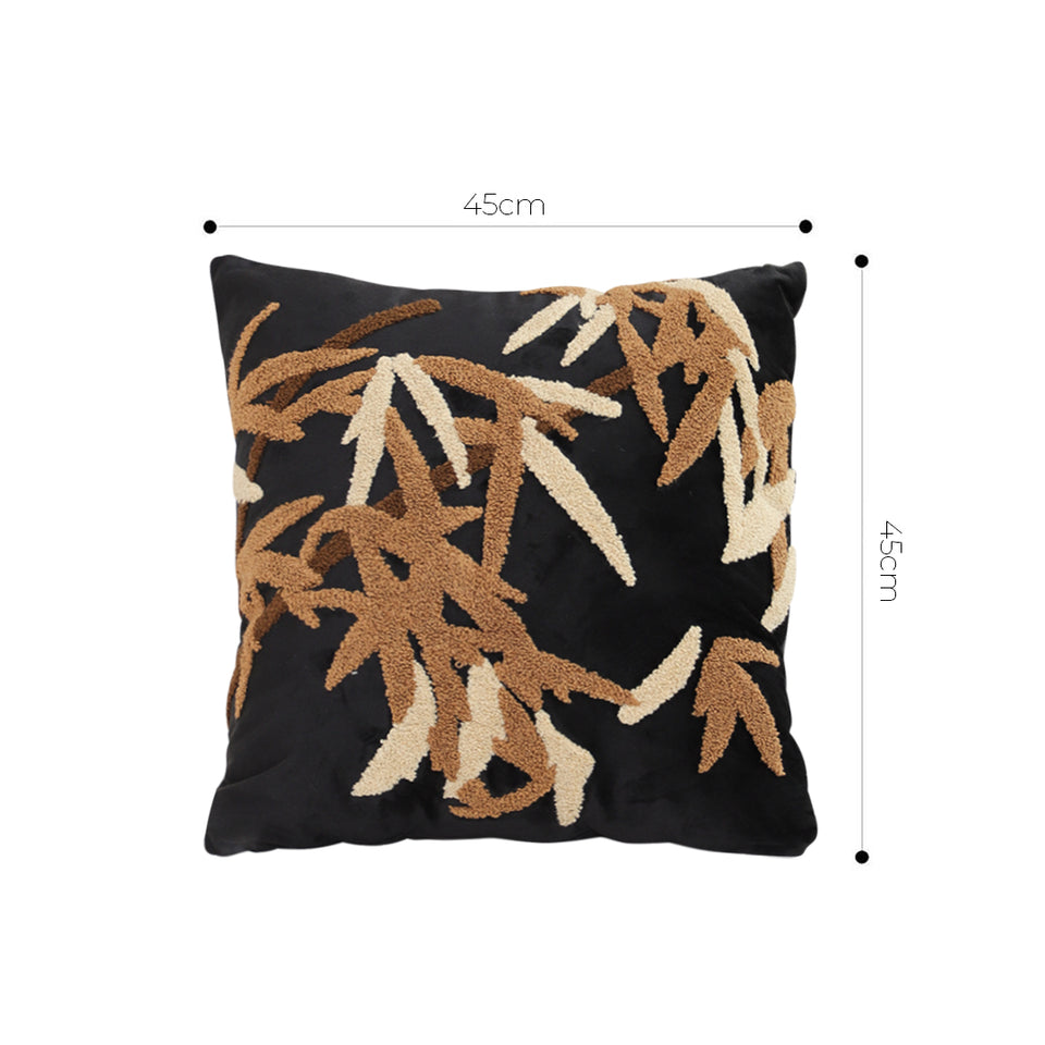 SOGA 2X 45cm Black Brown Bamboo Leaf Botanical Embroidered Throw Pillow
