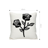 SOGA 45cm White Black Rose Floral Embroidered Throw Pillow
