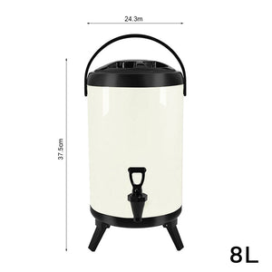 SOGA 8X 8L Stainless Steel Insulated Milk Tea Barrel Hot and Cold Beverage Dispenser Container with Faucet White