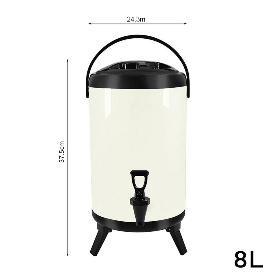 SOGA 8X 8L Stainless Steel Insulated Milk Tea Barrel Hot and Cold Beverage Dispenser Container with Faucet White