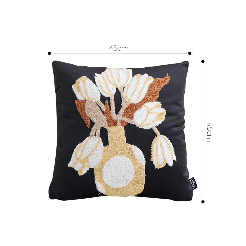 SOGA 2X 45cm Black Brown White Floral Bouquet Embroidered Throw Pillow