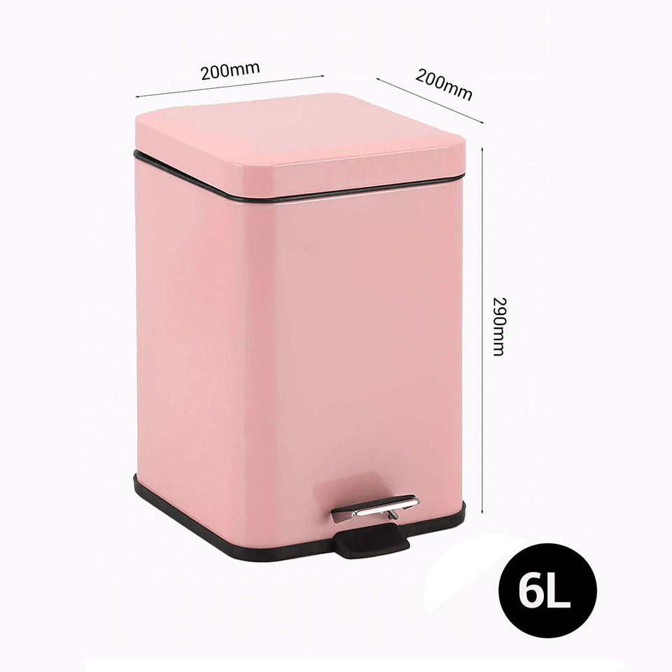 SOGA 4X Foot Pedal Stainless Steel Rubbish Recycling Garbage Waste Trash Bin Square 6L Pink