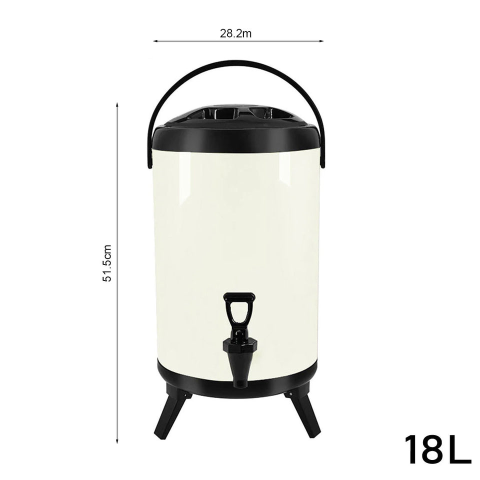 SOGA 4X 18L Stainless Steel Insulated Milk Tea Barrel Hot and Cold Beverage Dispenser Container with Faucet White