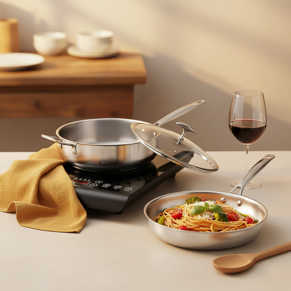 SOGA Kitchenware Bundle – 35.5cm Smart Induction Cooktop, 30cm Saucepan & 28cm Fry Pan