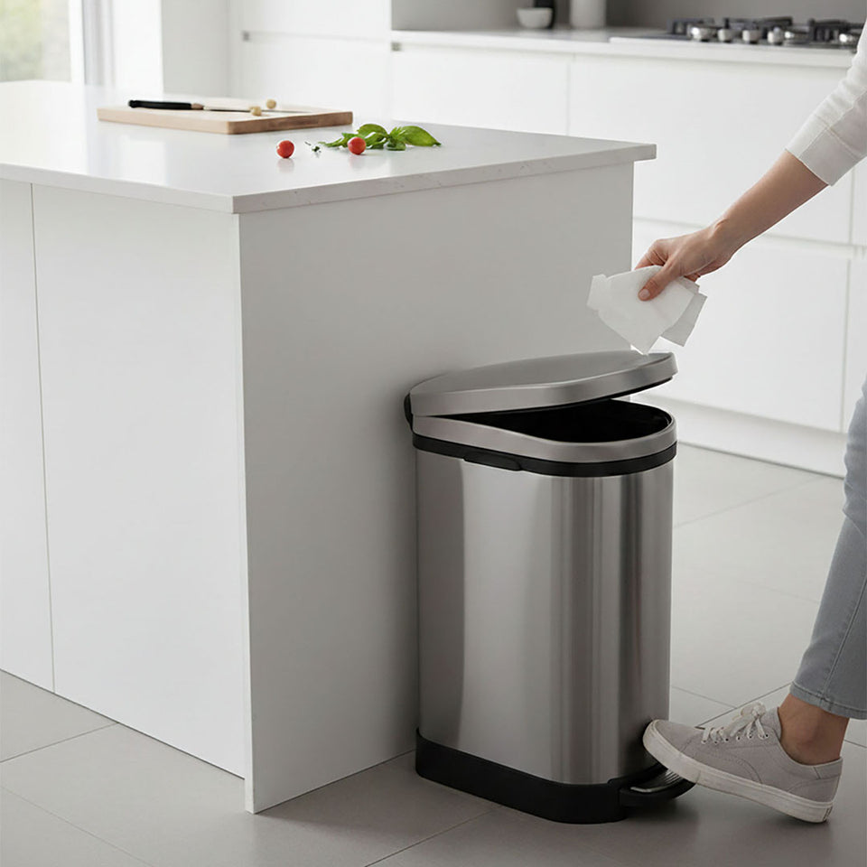 SOGA Foot Pedal Stainless Steel Rubbish Recycling Garbage Waste Trash Bin 10L U