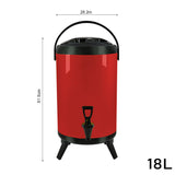 SOGA 18L Stainless Steel Insulated Milk Tea Barrel Hot and Cold Beverage Dispenser Container with Faucet Red