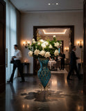 SOGA 67cm Blue Glass Tall Floor Vase and 12pcs White Artificial Fake Flower Set