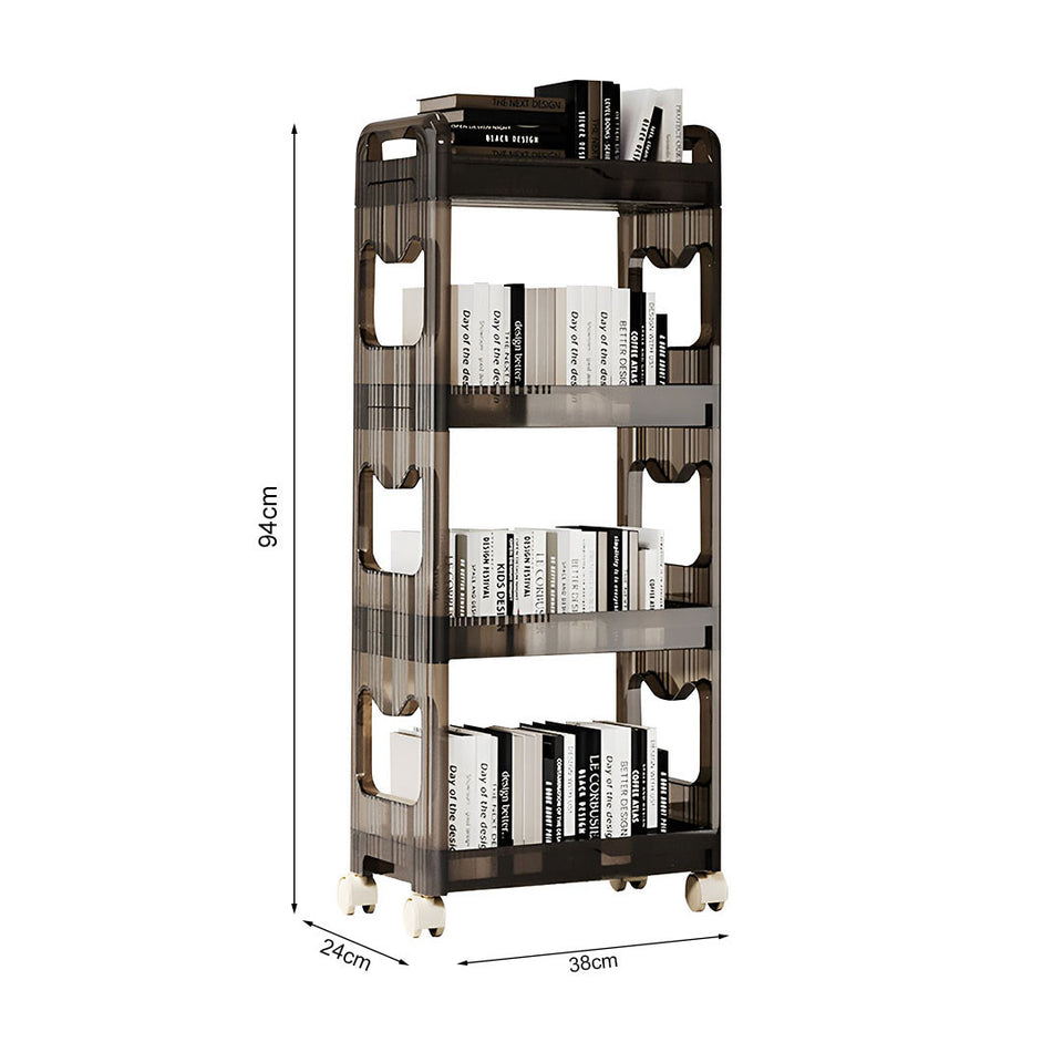 SOGA 38x24cm Black 4 Tier Bookshelf & Cosmetic Storage Organizer Trolley Rack