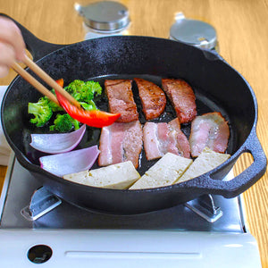 SOGA 30cm Round Cast Iron Frying Pan Skillet Steak Sizzle Platter with Helper Handle