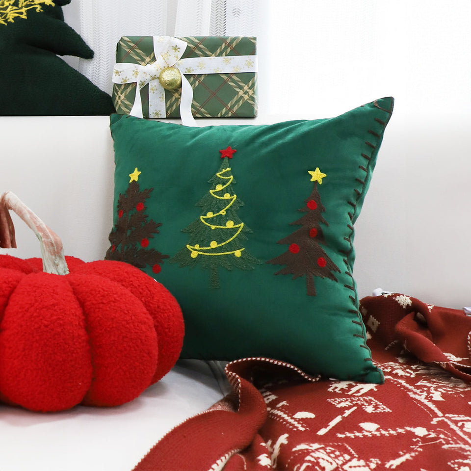 SOGA 2-Pack 45cm Green Christmas Tree Embroidered Throw Pillows