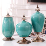 SOGA 2x 40cm Ceramic Oval Flower Vase with Gold Metal Base Green