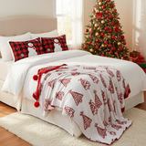 SOGA Christmas Bundle – 2 Red Snowman Lumbar Pillow & Red Christmas Tree Fleece Throw Blanket