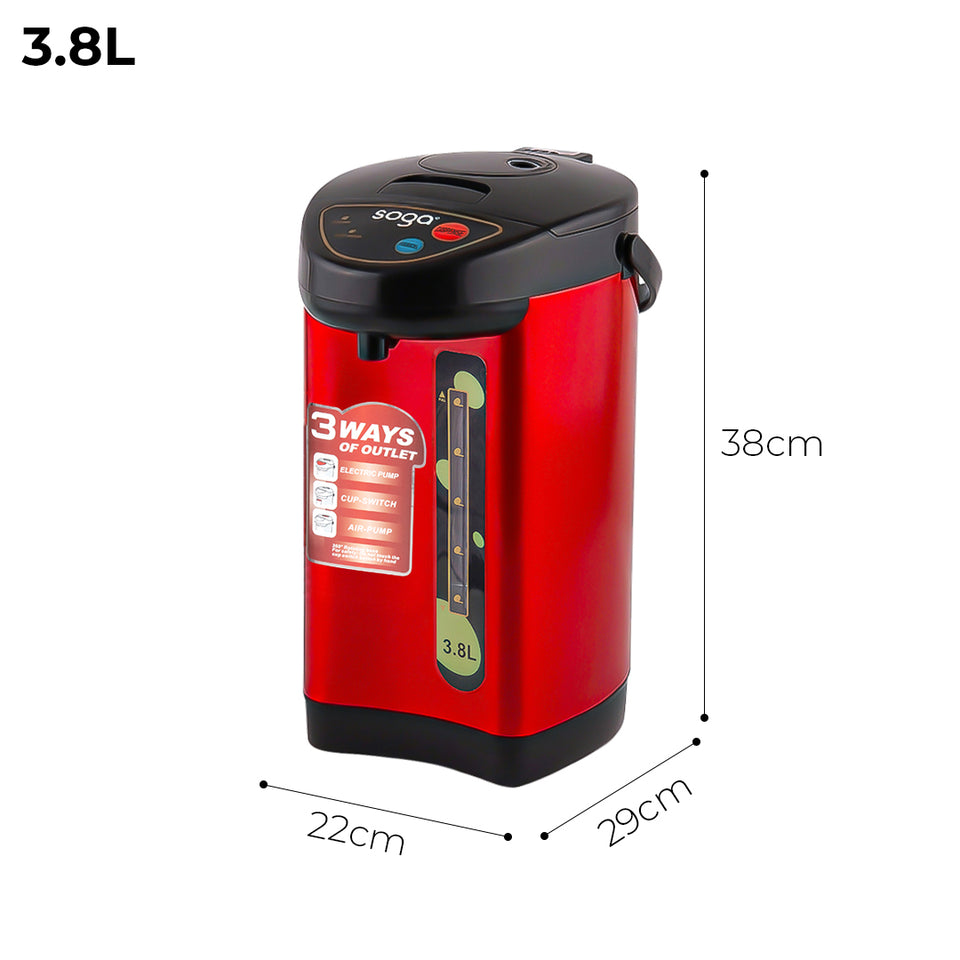 SOGA 2X 3.8L Red Stainless Steel Electric Kettle Water Boiler with 3 Dispensing Modes