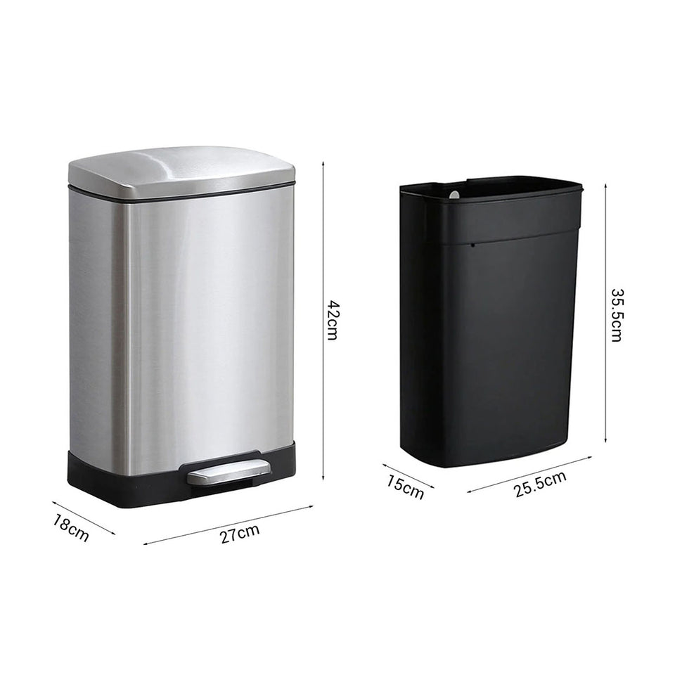 SOGA 2-Pack 12L Silver Stainless Steel Foot Pedal Trash Bin