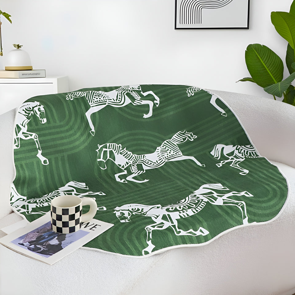SOGA One-Seater Green Horse Print 90x90cm Throw Blanket Sofa Cover