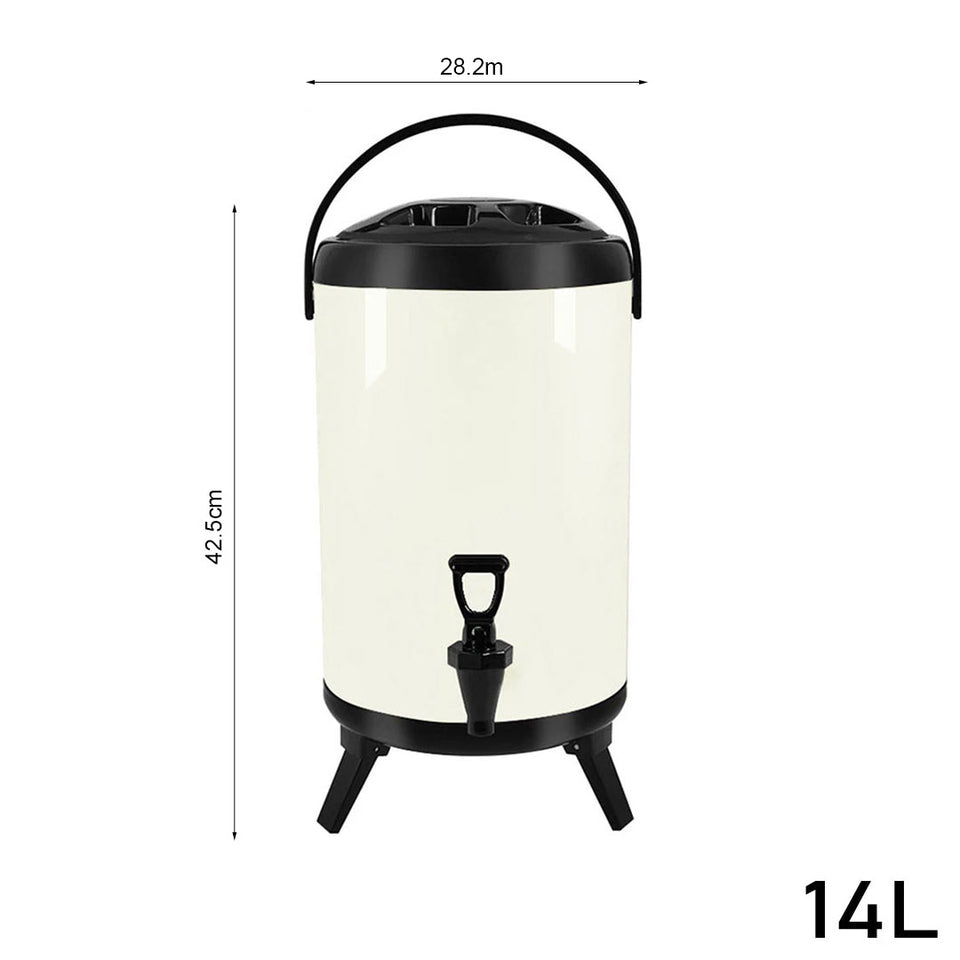 SOGA 4X 14L Stainless Steel Insulated Milk Tea Barrel Hot and Cold Beverage Dispenser Container with Faucet White