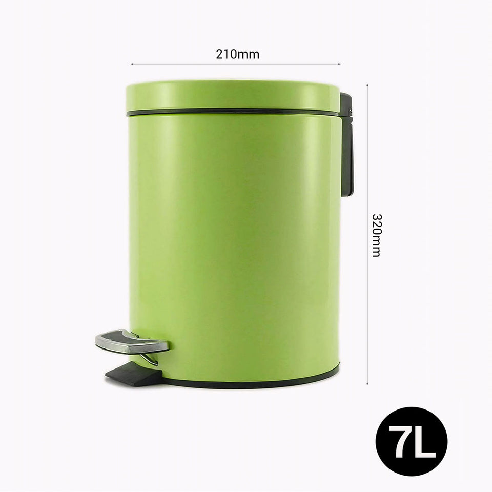 SOGA Foot Pedal Stainless Steel Rubbish Recycling Garbage Waste Trash Bin Round 7L Green